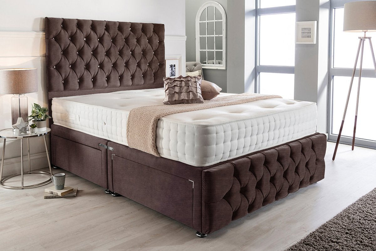 Roma Divan Footboard Bed Set Steel Plush Velvet Divan Bed